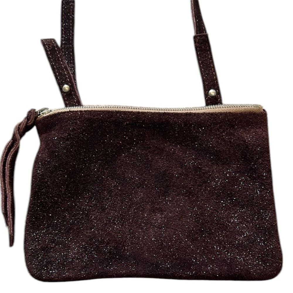Monserat de Lucca Elegant burgundy Suede leather with metallic sparkles Bag